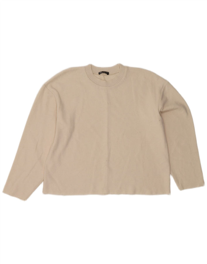Женский укороченный джемпер с круглым вырезом Zara UK 14, средний белый полиэстер
