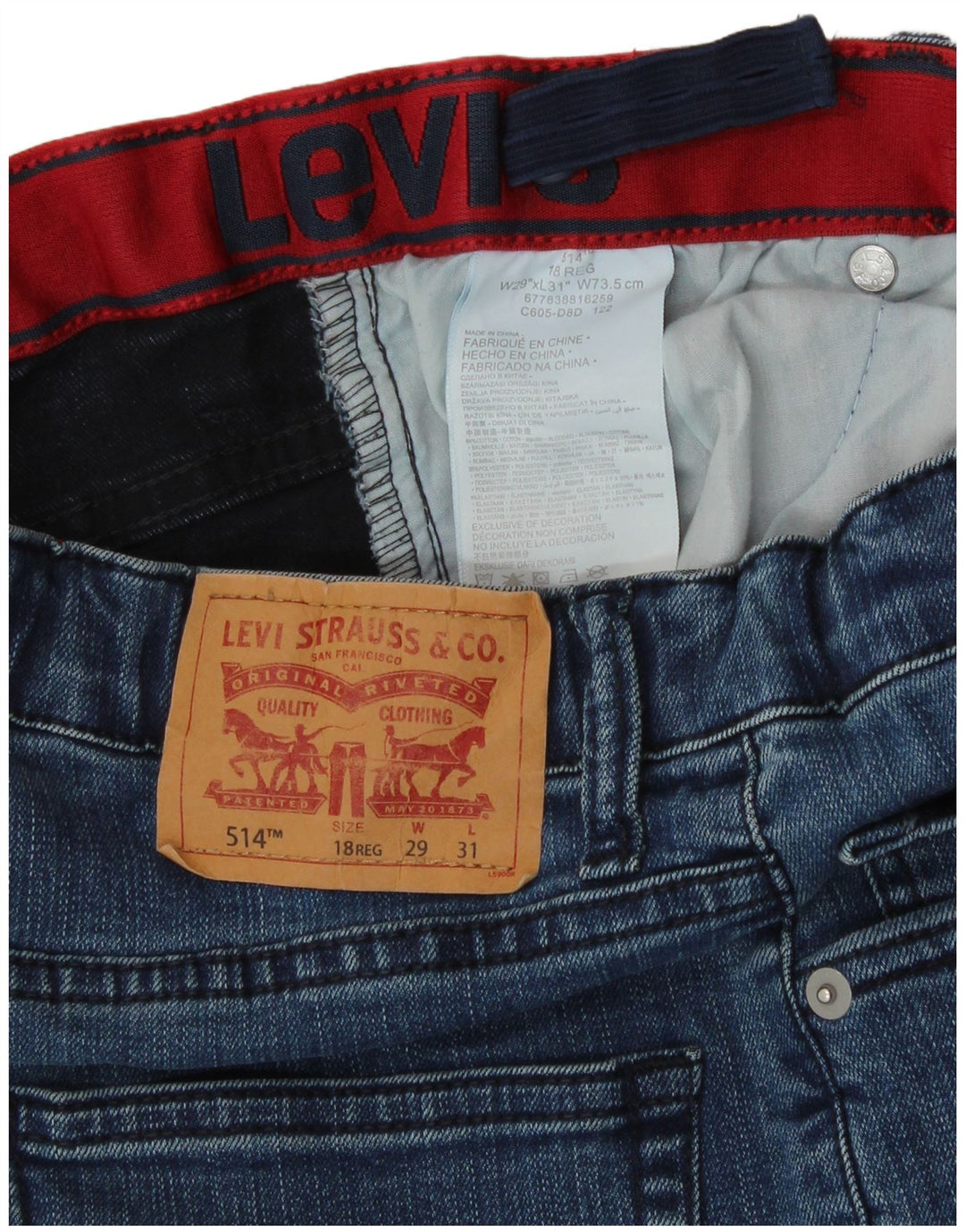 Прямые джинсы Levi's 514 для мальчиков 15–16 лет W29 L31, синий хлопок