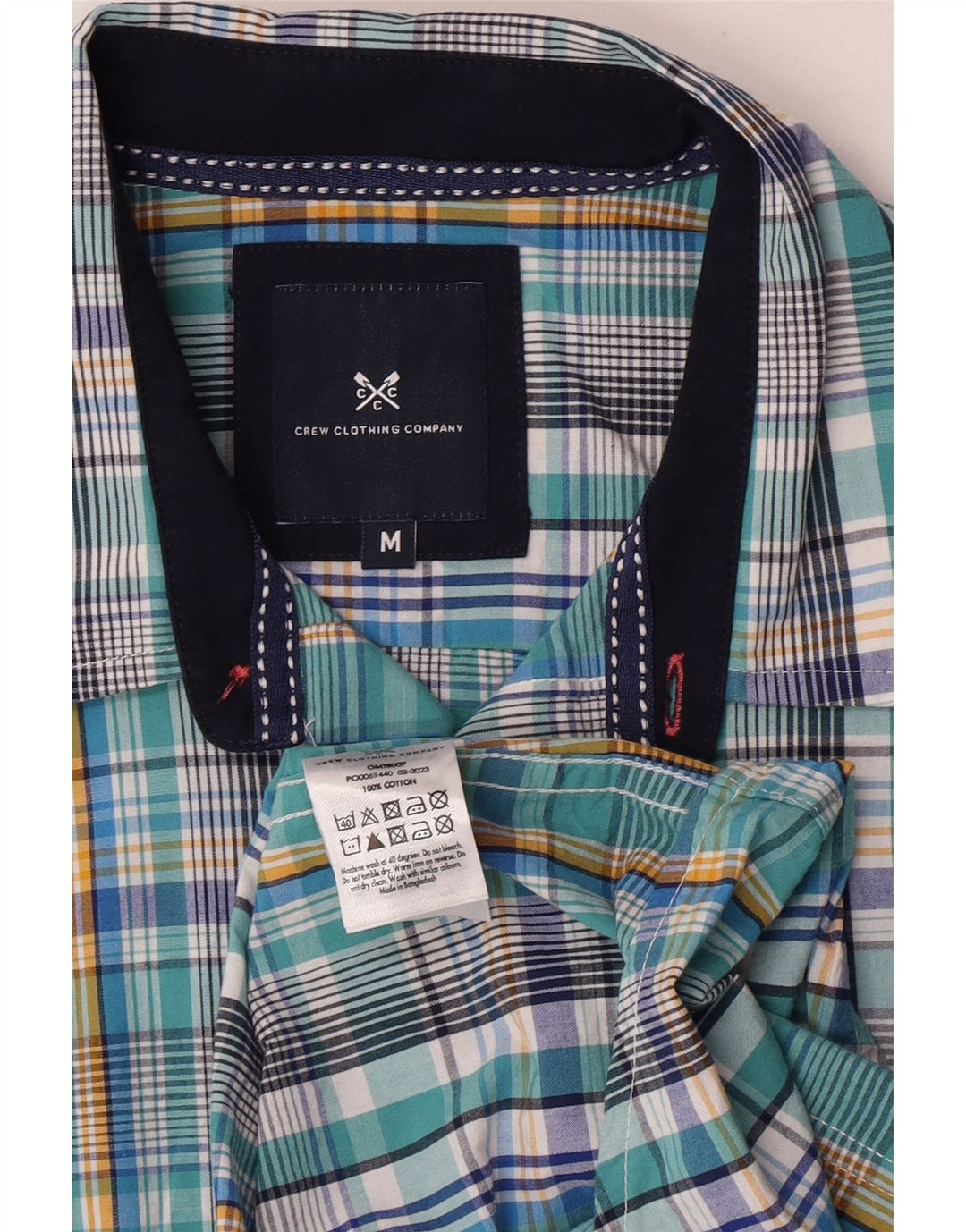 Crew Clothing Мужская рубашка с коротким рукавом, хлопковая синяя клетка среднего размера