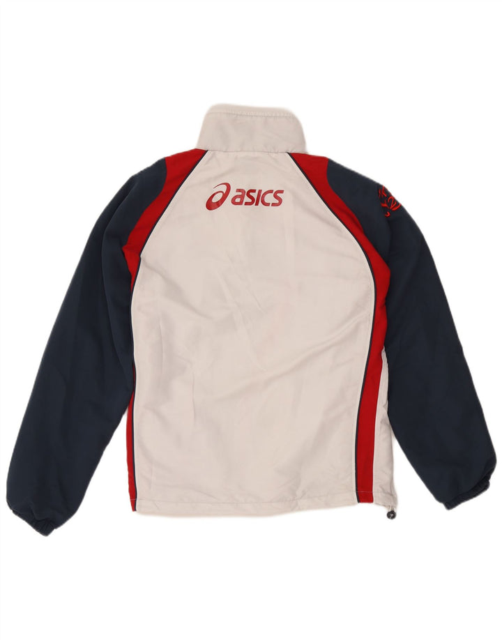 Мужская спортивная куртка с графическим рисунком Asics XL, белый полиэстер с цветными блоками