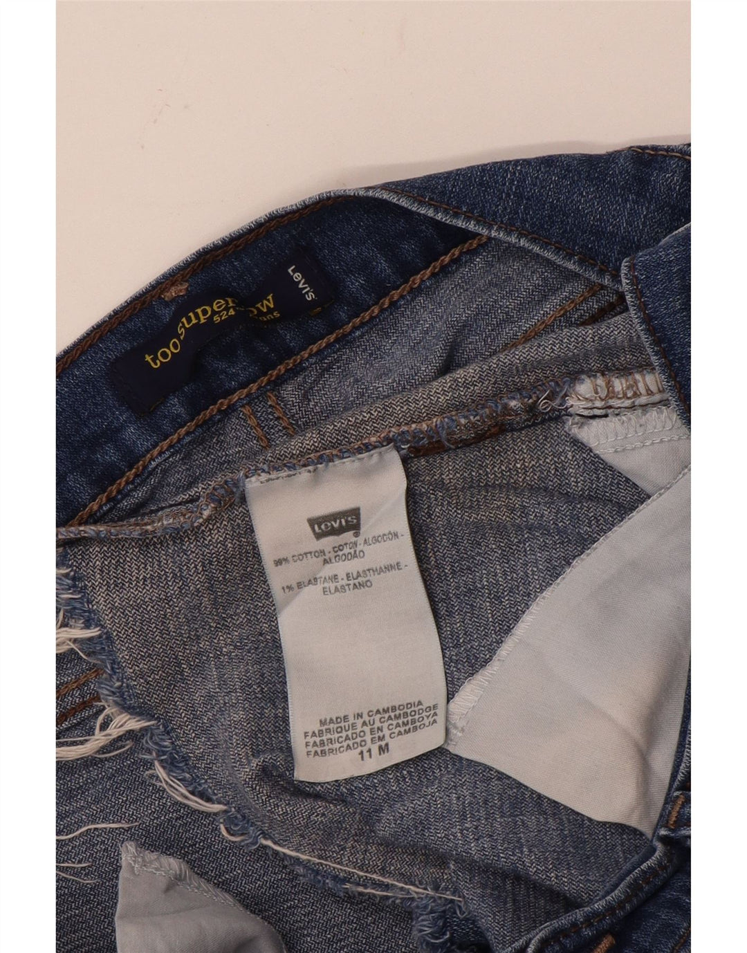 Женские джинсовые шорты Levi's 524 с потертостями, супернизкий размер, США 11, большие W32, синие