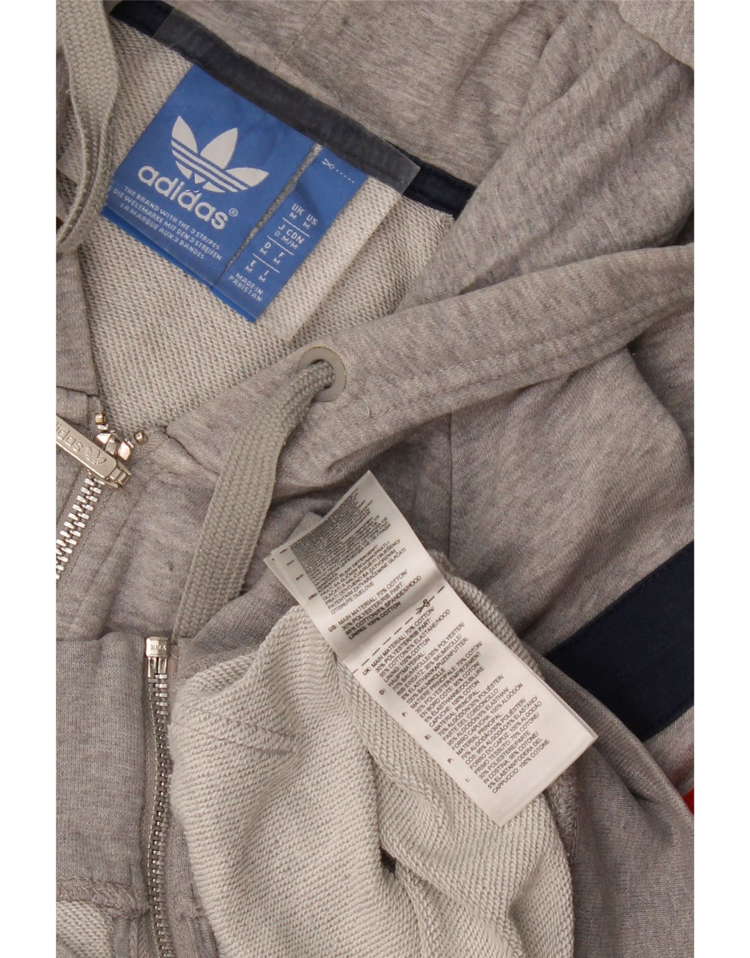 Мужской свитер с капюшоном на молнии Adidas среднего серого цвета, хлопок с цветными блоками