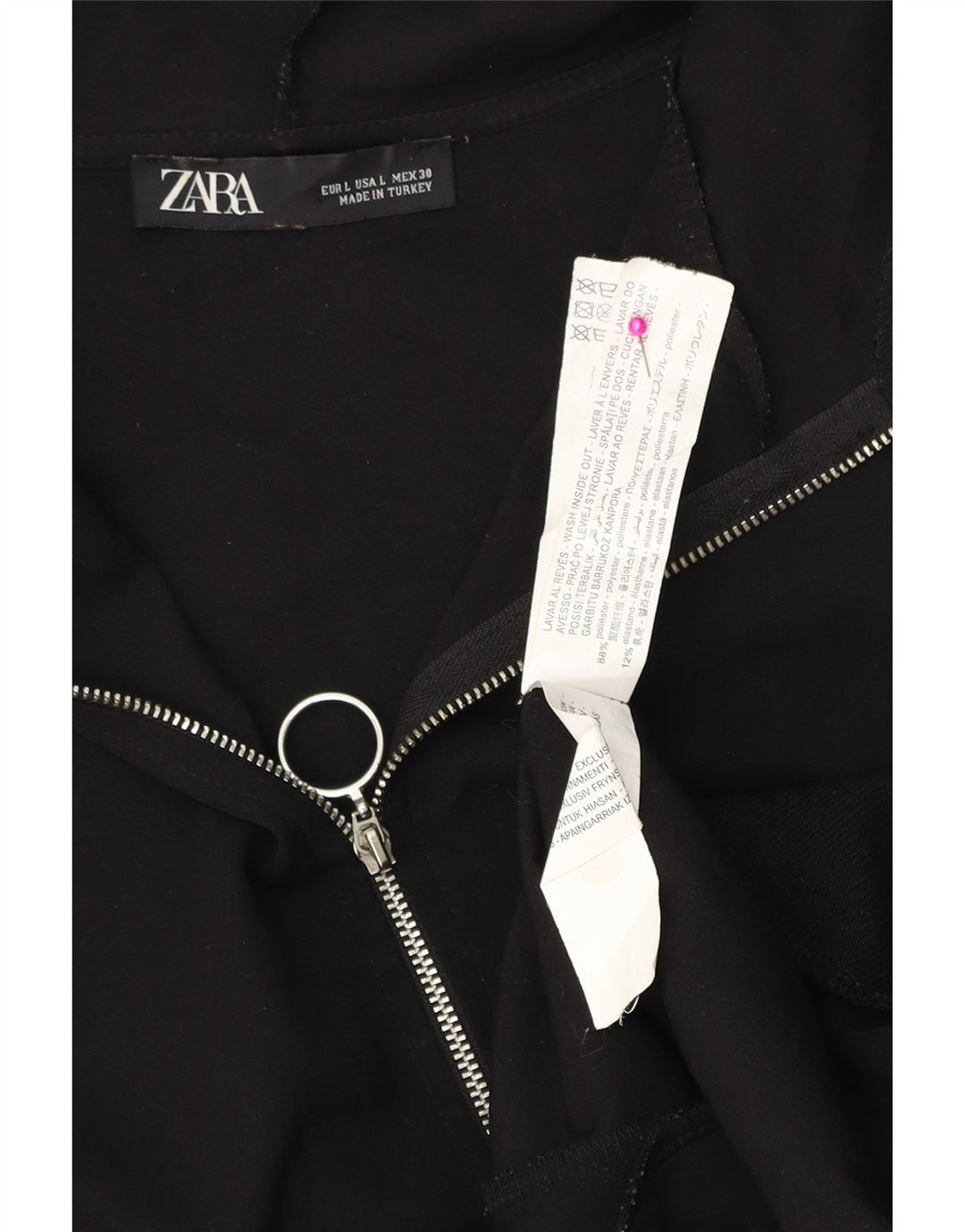 Женский свободный свитер с капюшоном на молнии ZARA UK 16, большой черный полиэстер