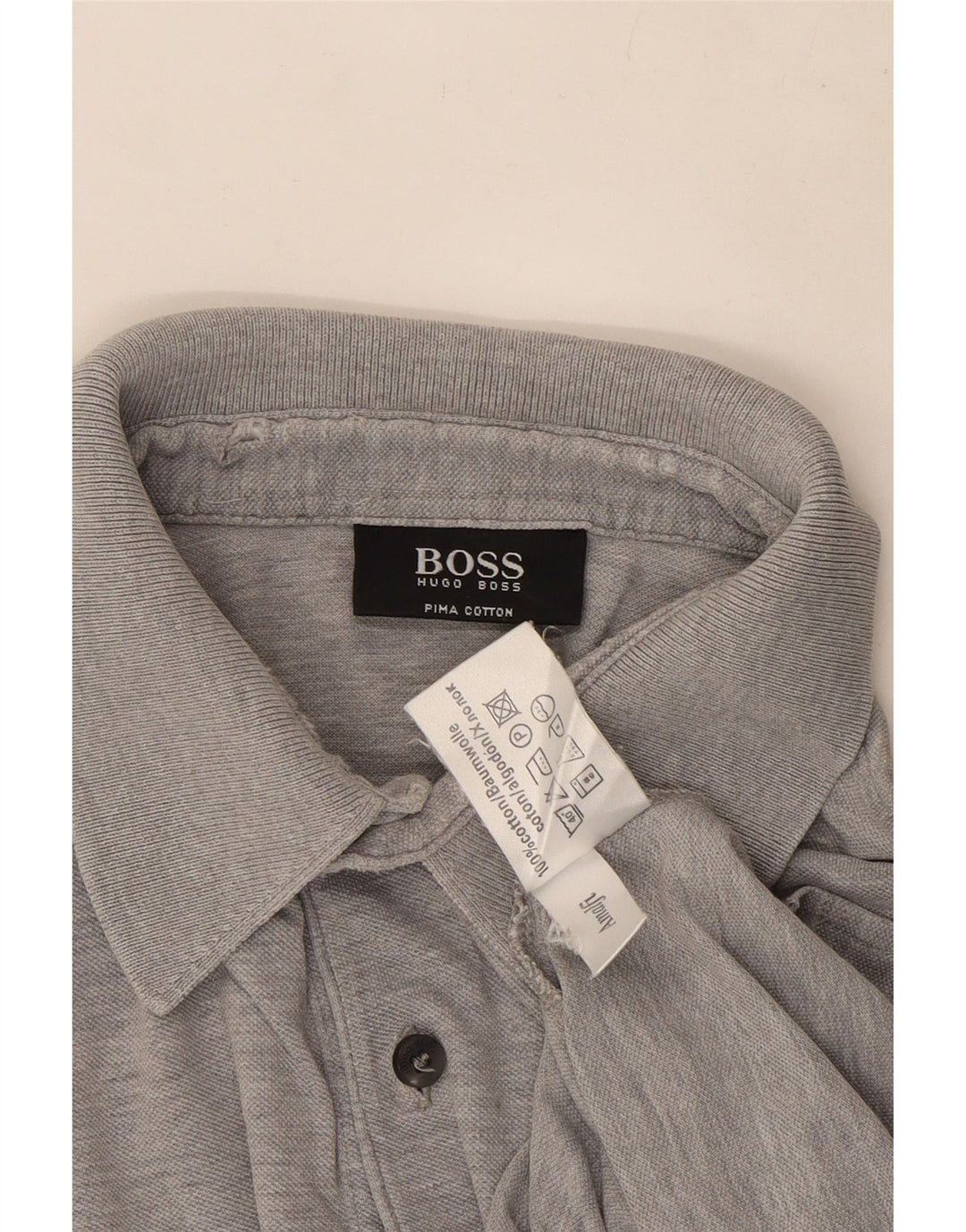 Мужская рубашка-поло Hugo Boss, хлопковая ткань среднего серого цвета с крапинками