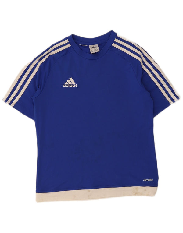 Футболка Adidas с графическим рисунком Climalite для мальчиков, топ 13–14 лет, синяя с цветными блоками