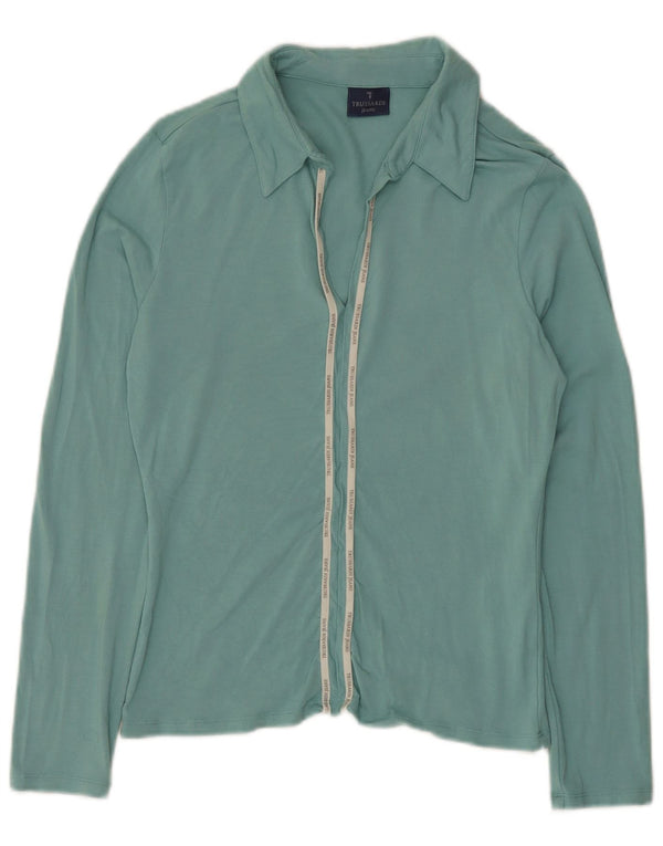 Trussardi Jeans Womens Long Sleeve Polo Shirt UK 12 Medium Turquoise