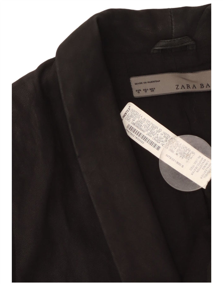 Женский замшевый пиджак Zara на 1 пуговице, Великобритания, 10, маленький, черный кожаный