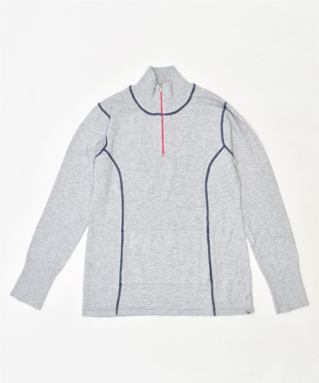 EDDIE BAUER Womens Zip Neck Jumper Sweater UK 12 Medium Grey Polyester | Vintage | Thrift | Second-Hand | Used Clothing | Messina Hembry 