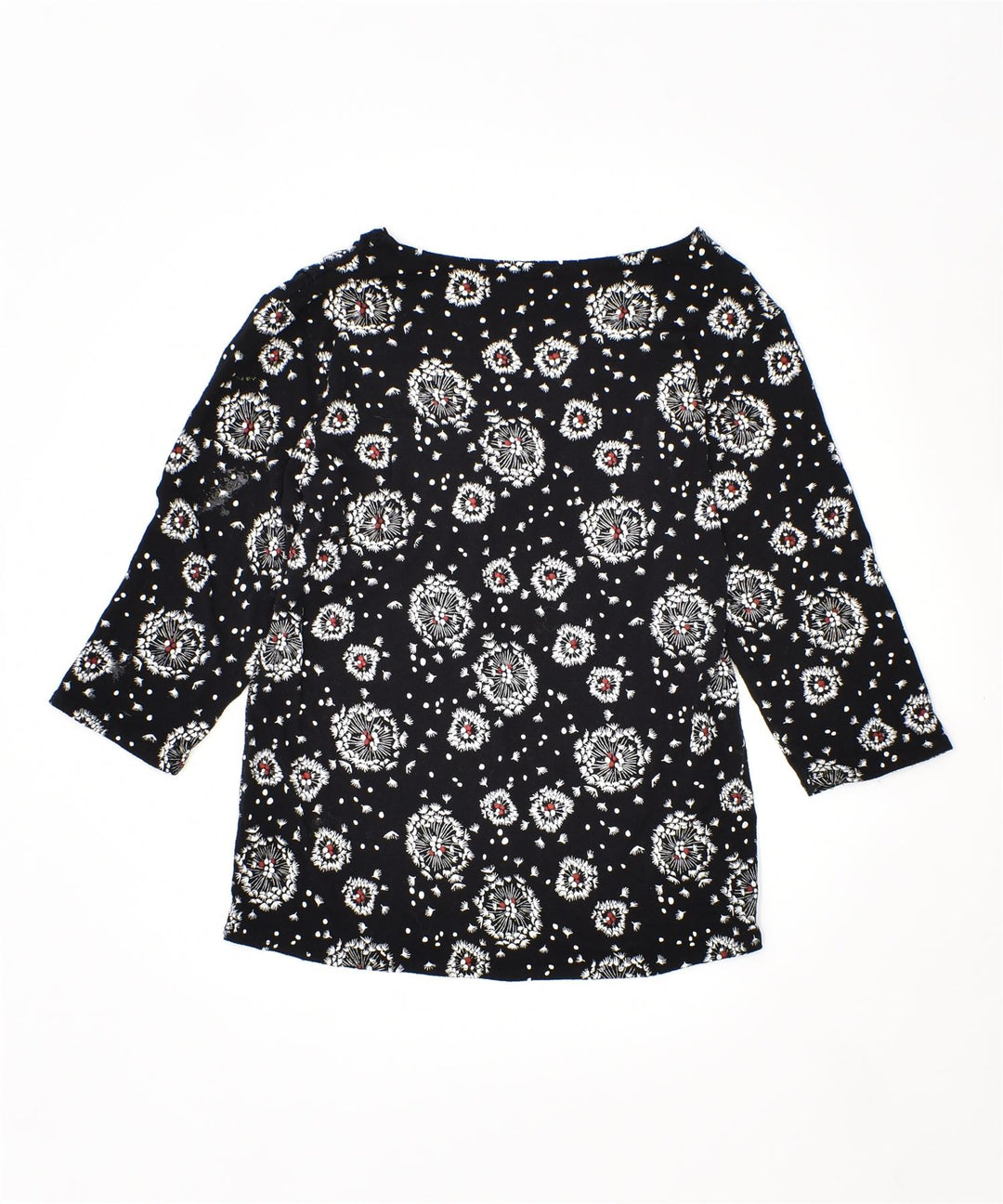 VINTAGE Womens 3/4 Sleeve Top UK 6 XS Black Floral | Vintage | Thrift | Second-Hand | Used Clothing | Messina Hembry 