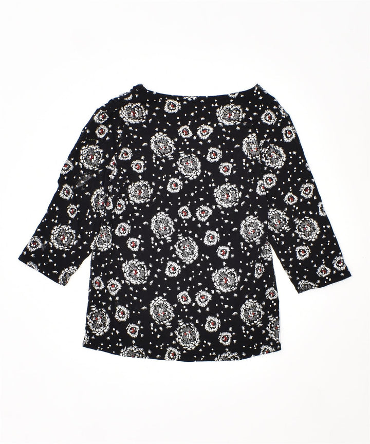 VINTAGE Womens 3/4 Sleeve Top UK 6 XS Black Floral | Vintage | Thrift | Second-Hand | Used Clothing | Messina Hembry 